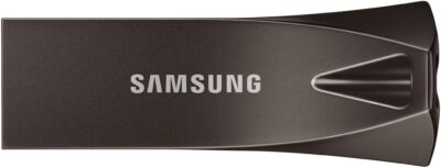 Samsung BAR Plus USB Flash Drive Type-A, 512 GB, 400 MB/s Read, 110 MB/s Write, Durable USB 3.2 Memory Stick with Key Ring, Titanium Grey, MUF-512BE4/APC