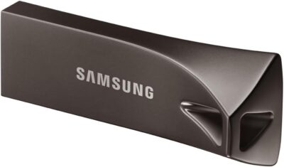 Samsung BAR Plus USB Flash Drive Type-A, 512 GB, 400 MB/s Read, 110 MB/s Write, Durable USB 3.2 Memory Stick with Key Ring, Titanium Grey, MUF-512BE4/APC