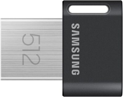 Samsung FIT Plus USB Flash Drive Type-A, 512GB, 400MB/s Read, 110MB/s Write, Compact USB 3.2 Memory Stick with Key Ring, Grey, MUF-512AB/APC