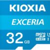 Kioxia LMEX1L032GG2 Exceria microSD Card with Adapter, Class 10, U1 UHS Speed Class, 100MB/s Read Speed, 32GB