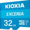 Kioxia LMEX1L032GG2 Exceria microSD Card with Adapter, Class 10, U1 UHS Speed Class, 100MB/s Read Speed, 32GB