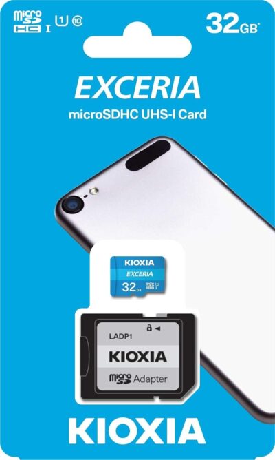 Kioxia LMEX1L032GG2 Exceria microSD Card with Adapter, Class 10, U1 UHS Speed Class, 100MB/s Read Speed, 32GB