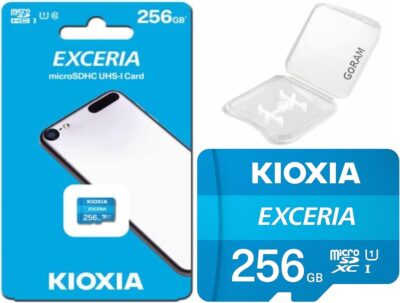 Kioxia Exceria 256GB MicroSD UHS-I Class 10 Full HD 100MB/s MicroSDHC Memory Card for Smartphone & Tablet Bundle with (1) GoRAM Plastic Case (256GB, 1 Pack)