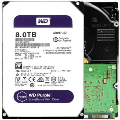 WD Purple 8TB Surveillance Hard Disk Drive - 5400 RPM Class SATA 6Gb/s 128MB Cache 3.5 Inch WD80PURZ